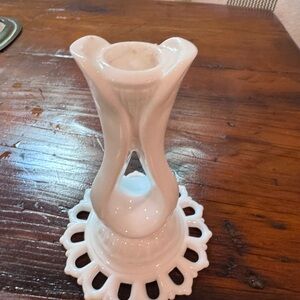Vintage Westmoreland White Mik Glass Doric Open Lace Candlestick Holder - Single